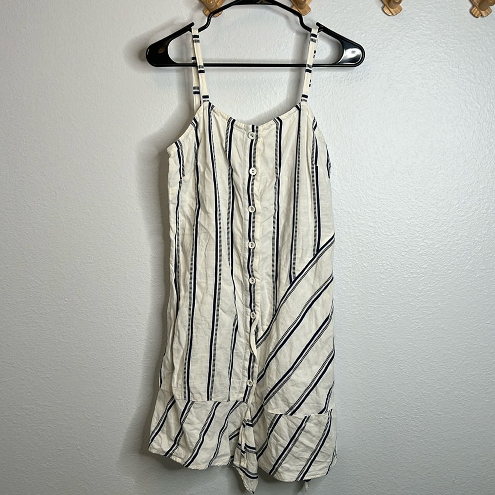 AYR Striped Linen Cotton Mini Button Front Dress